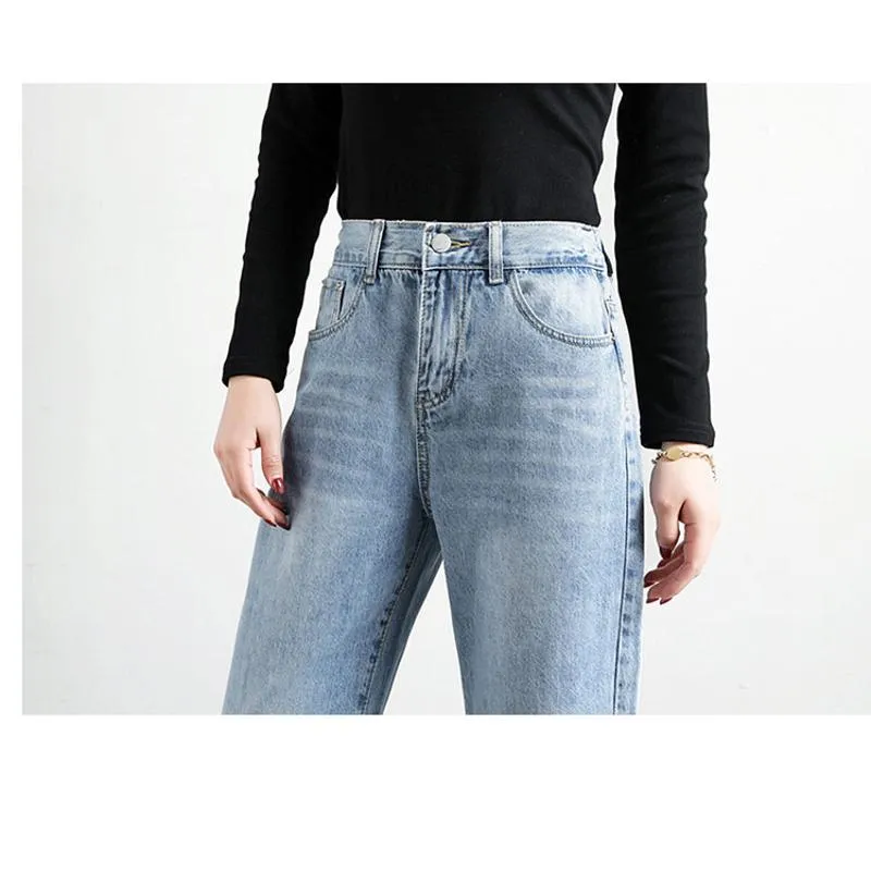 Slimming High-Waisted Elastic Loose Fit Straight Versatile Jeans