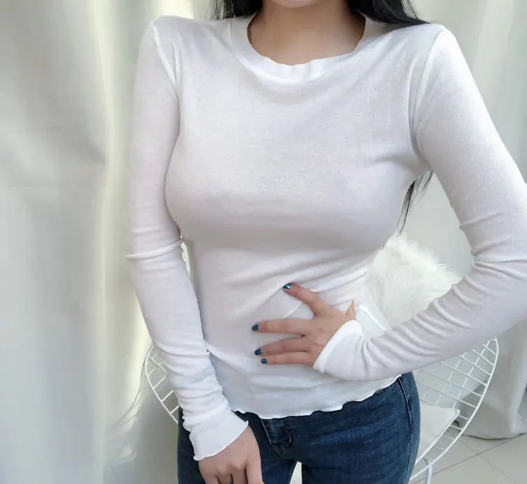 Spring Sexy Elastic Korean Style Skinny Long Sleeve Tops #2017