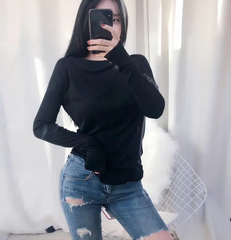 Spring Sexy Elastic Korean Style Skinny Long Sleeve Tops #2017