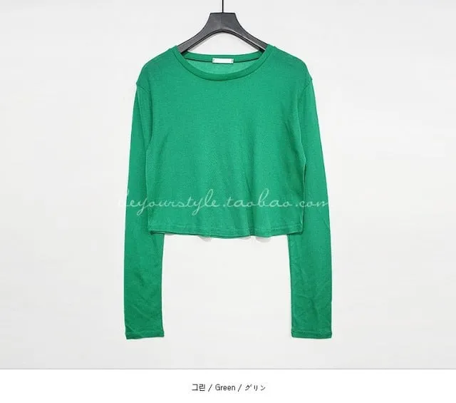 Spring Sexy Elastic Korean Style Skinny Long Sleeve Tops #2208