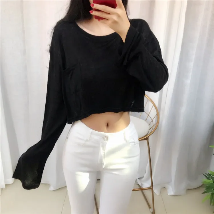 Spring Sexy Elastic Korean Style Skinny Slim Fit Long Sleeve Tops #2225