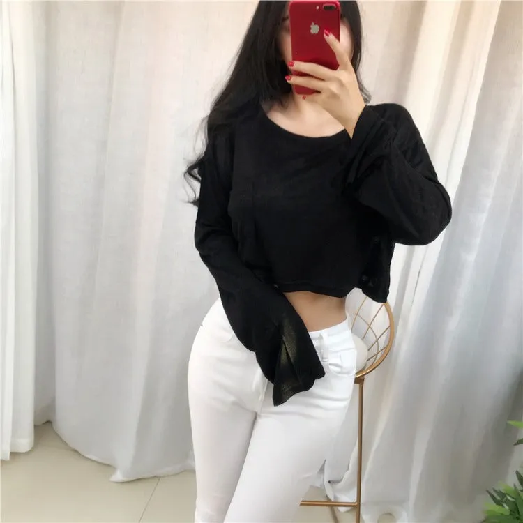 Spring Sexy Elastic Korean Style Skinny Slim Fit Long Sleeve Tops #2225