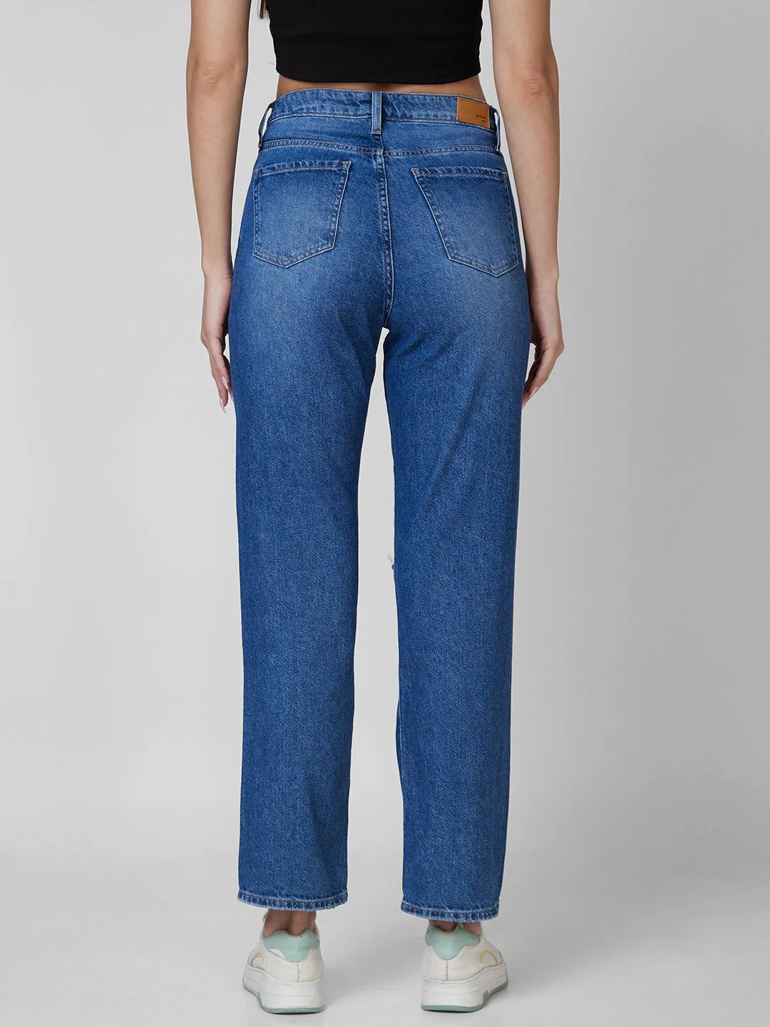 Spykar High Rise  Straight Fit Blue Jeans For Women