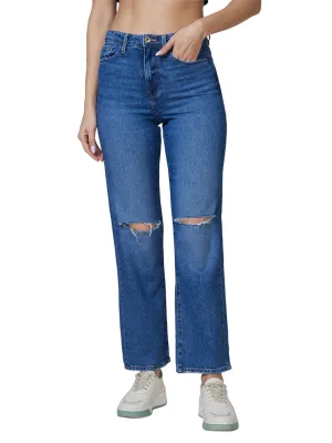 Spykar High Rise  Straight Fit Blue Jeans For Women