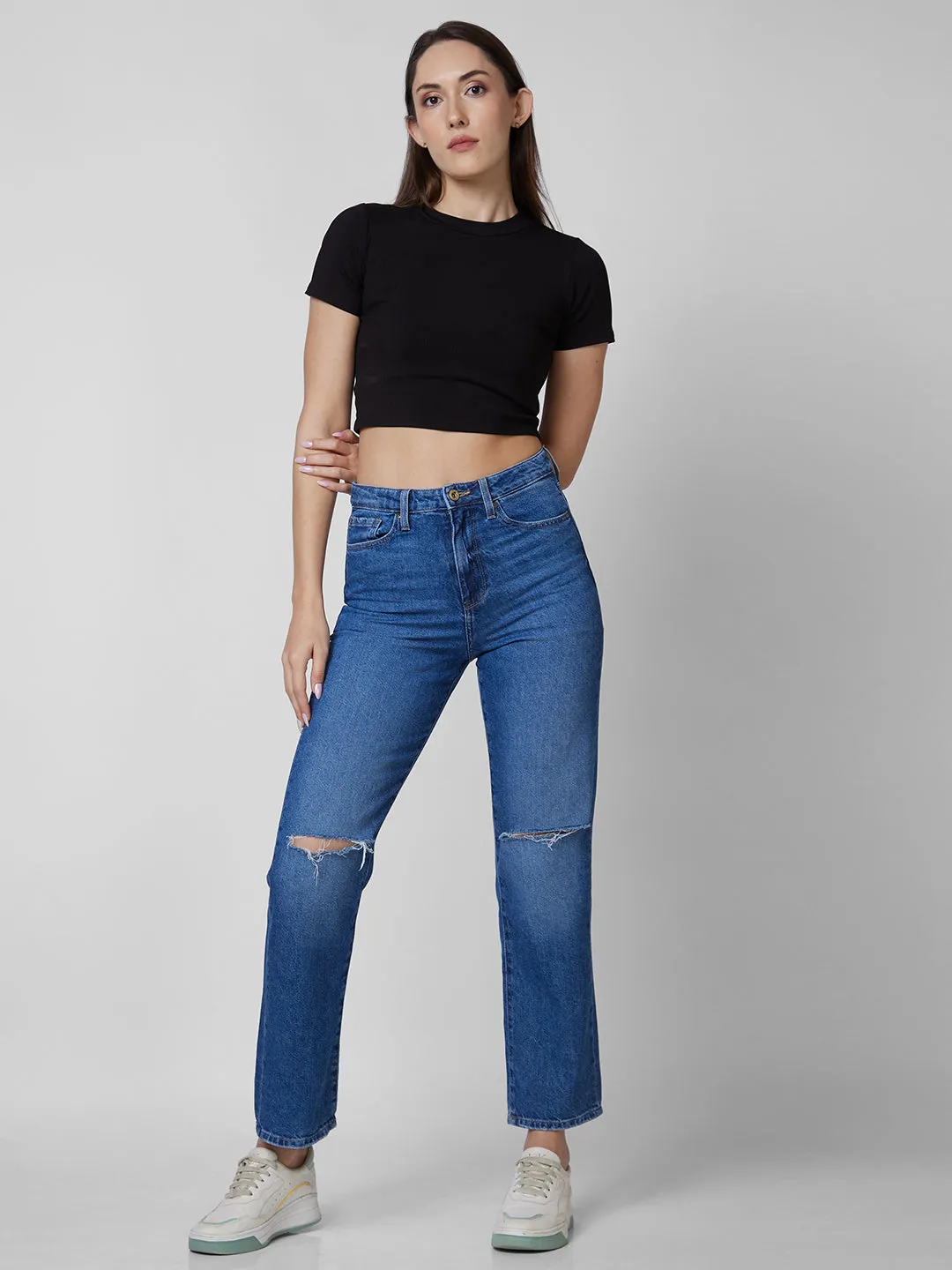 Spykar High Rise  Straight Fit Blue Jeans For Women