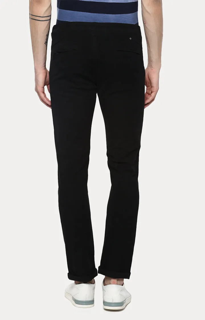 Spykar Men Black Cotton Slim Fit Casual Trousers