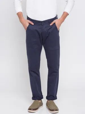 Spykar Men Blue Cotton Slim Fit Casual Trousers