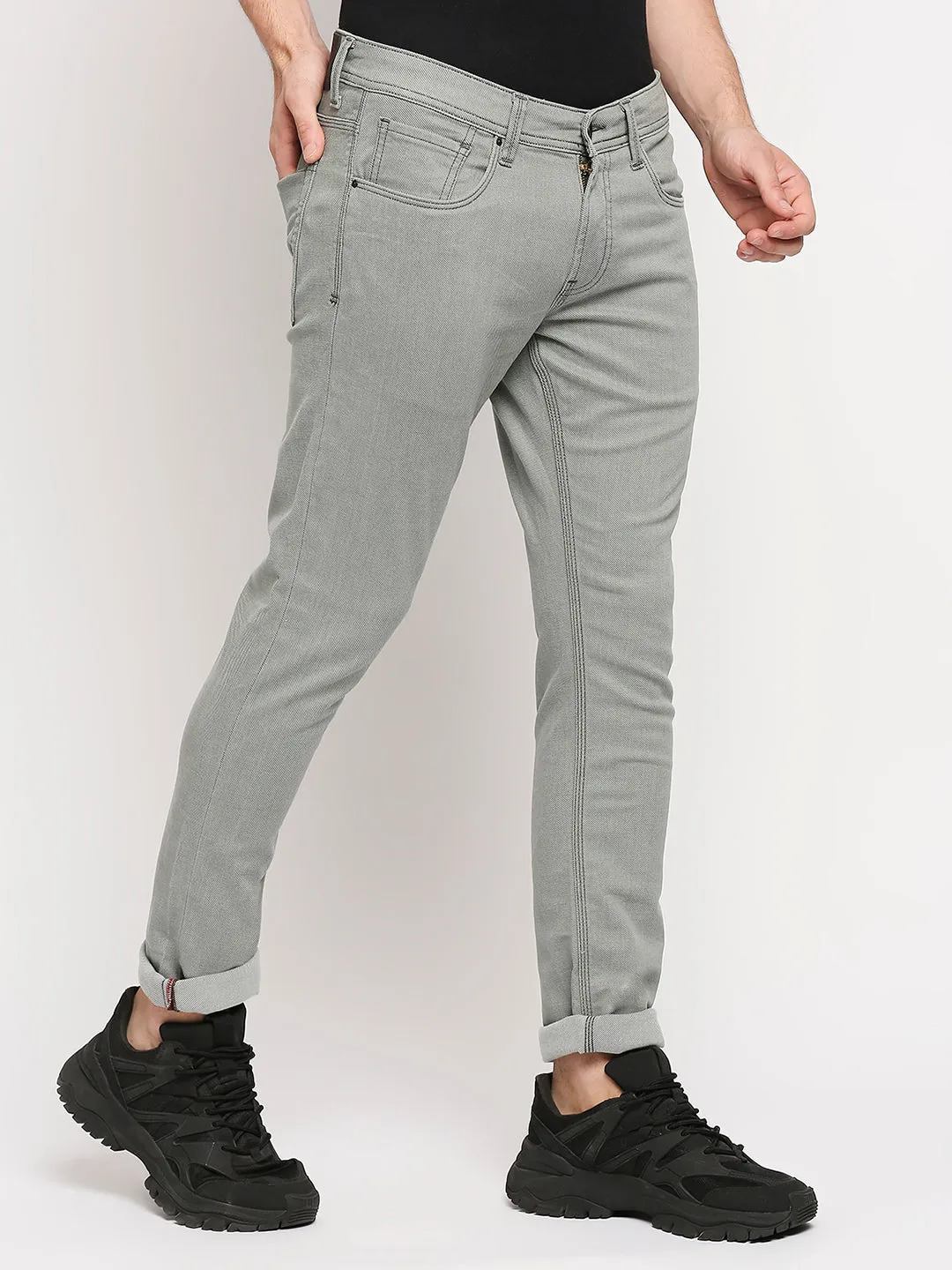 Spykar Men Greenish Grey Solid Skinny Low-Rise Jeans (Skinny)