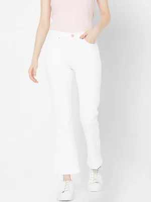 Spykar Women White Cotton Flare Fit Ankle Length Jeans (Elissa)