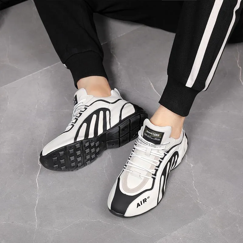 Striped Design High Top Men Shoes Casual Fashion Leather Waterproof Chunky Sneakers