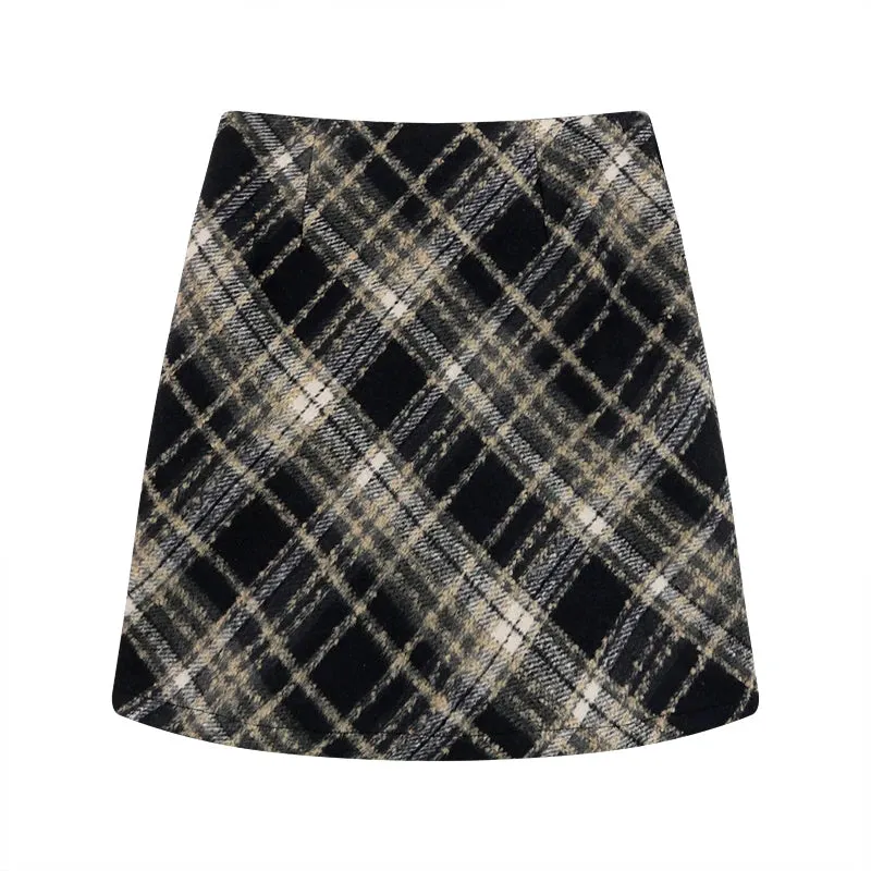 Thick Woolen Plaid Tartan Mini Classic Skirt