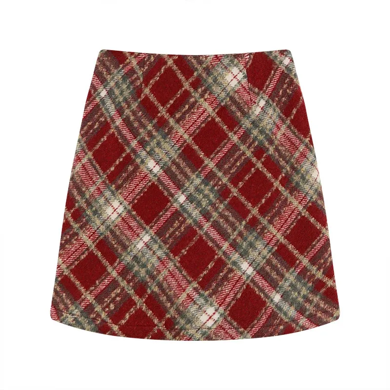 Thick Woolen Plaid Tartan Mini Classic Skirt