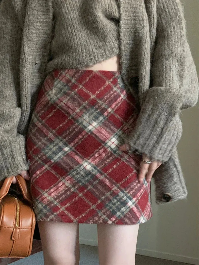 Thick Woolen Plaid Tartan Mini Classic Skirt