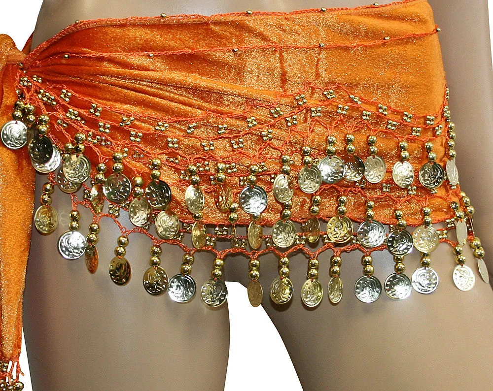 Velvet Coin Belly Dance Hip Scarves Costume Sash Skirts