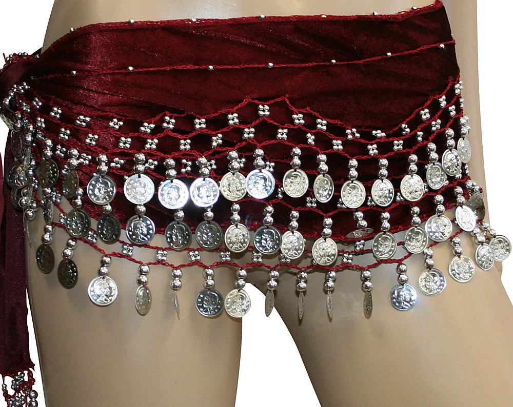 Velvet Coin Belly Dance Hip Scarves Costume Sash Skirts