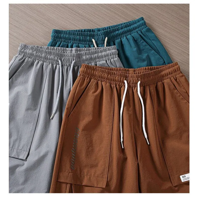 Versatile Casual Drape Feeling Drawstring Waist Cargo Shorts