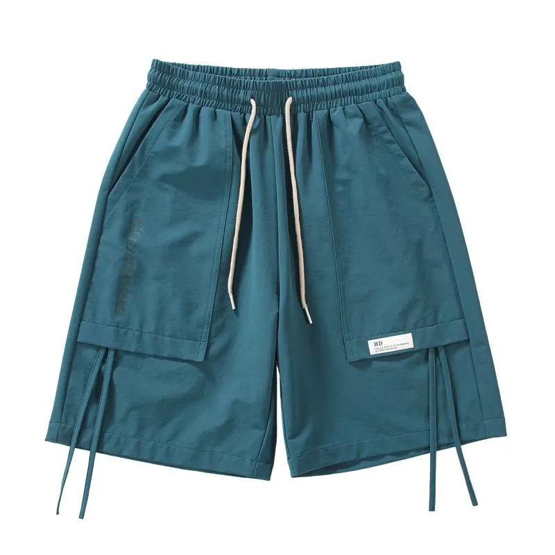 Versatile Casual Drape Feeling Drawstring Waist Cargo Shorts