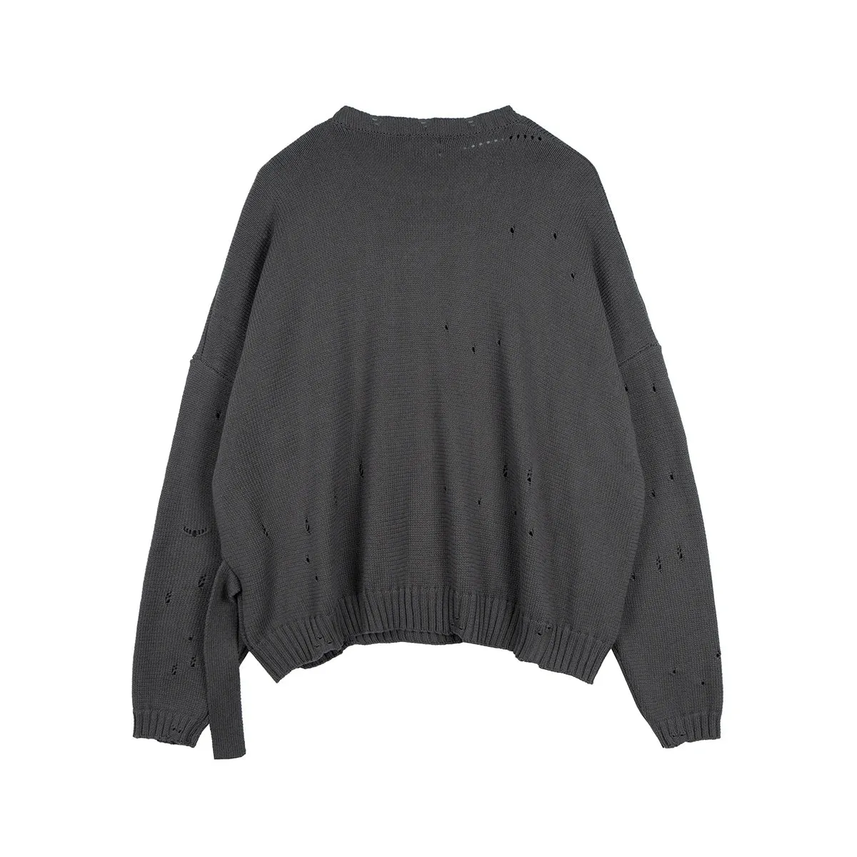 Wiaofellas  -  New Ripped Hole Solid Knit Sweater for Men and Women Frayed Casual Pullover Sweaters Oversized Crew Neck Fall Clothes