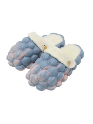 Winter New Lychee Bubble Cotton Shoes Men'S Waterproof Velvet Warm Cotton Slippers