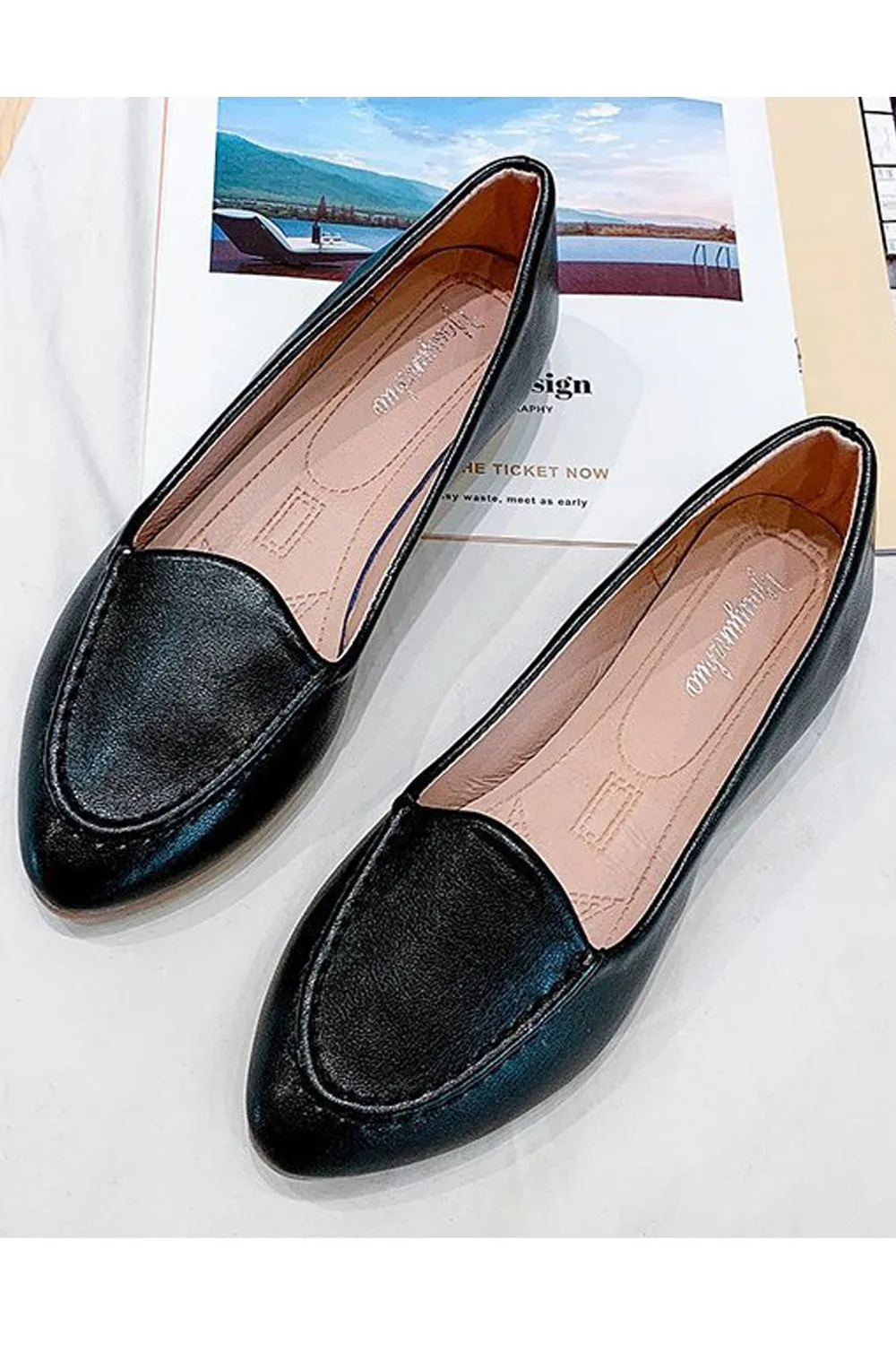 Women Comfortable Solid Colored Flat Heel Shallow Mouth Soft Loafer Shoes - WSFL104256