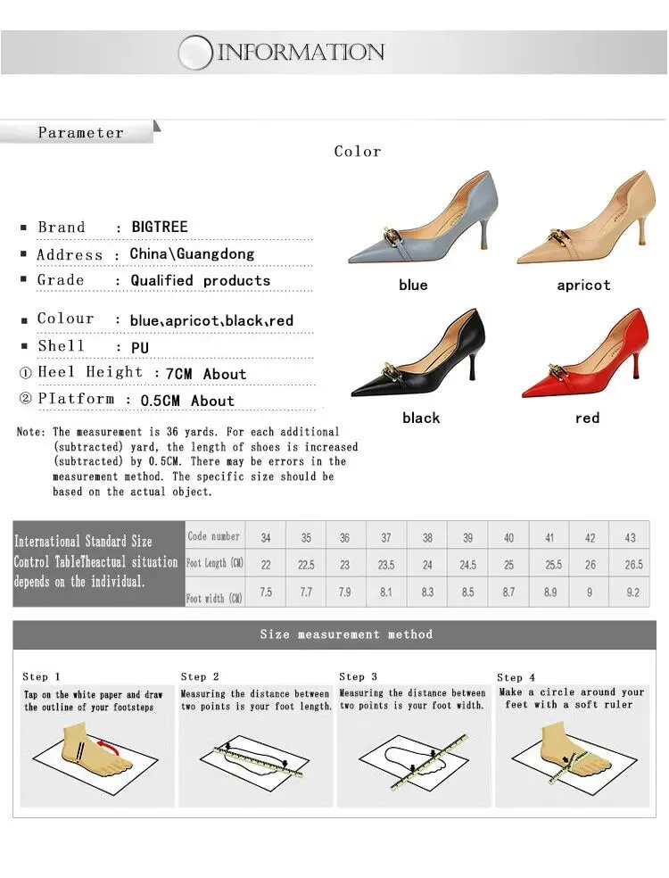 Women Pumps Metal Button Kitten Heels Shoes Pointed High Heels - WSHP50100