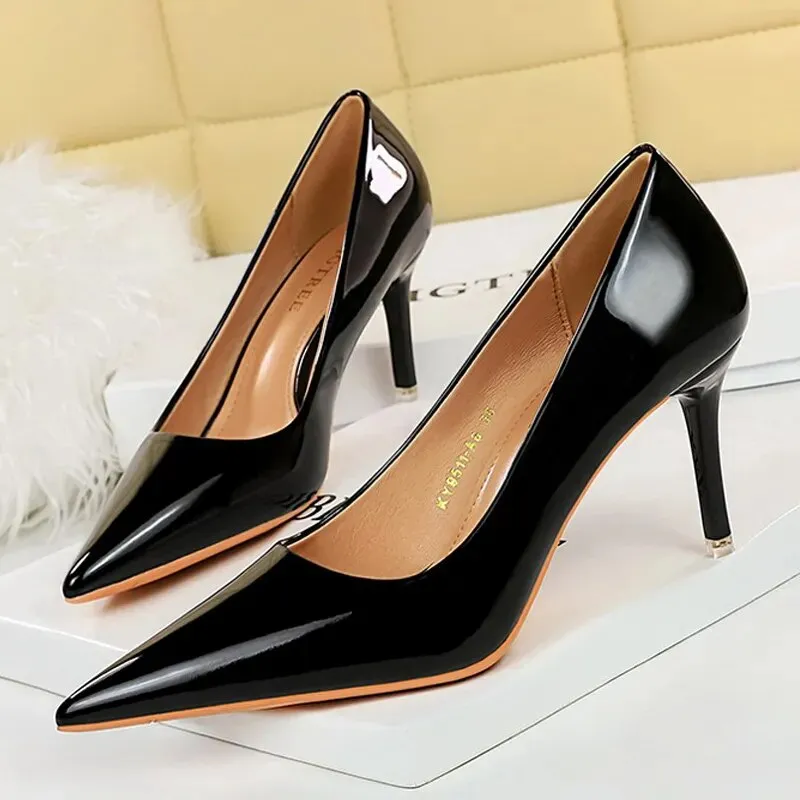 Women Pumps Metal Button Kitten Heels Shoes Pointed High Heels - WSHP50100