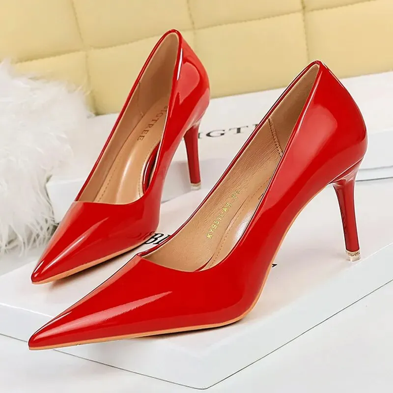 Women Pumps Metal Button Kitten Heels Shoes Pointed High Heels - WSHP50100