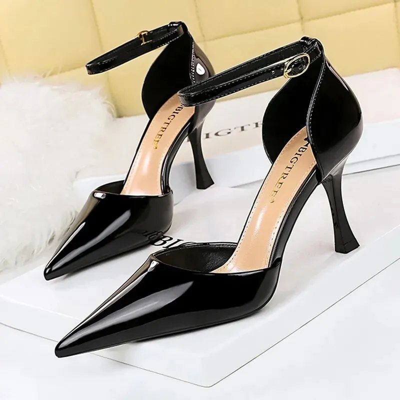 Women Pumps Metal Button Kitten Heels Shoes Pointed High Heels - WSHP50100