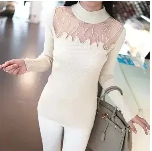 Women Stunning Slim Knitted Lace Patchwork Sweaters