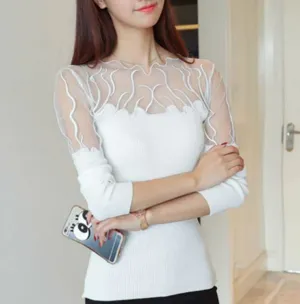 Women Stunning Slim Knitted Lace Patchwork Sweaters