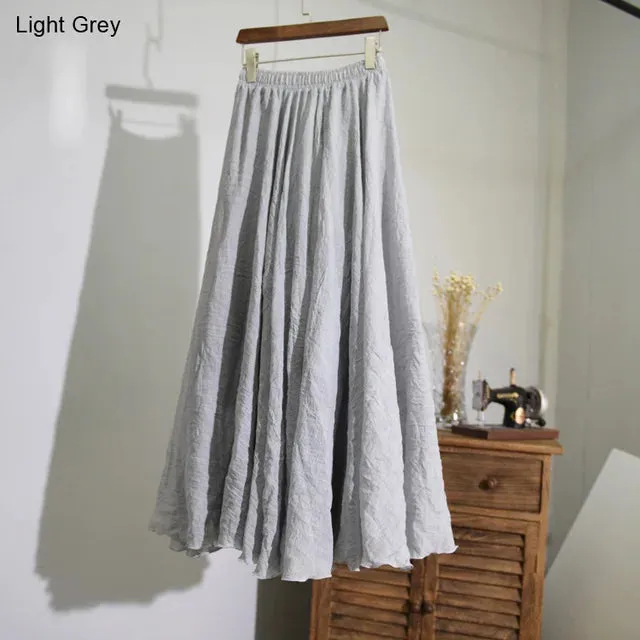 Women's Elegant High Waist Linen Maxi Skirt 2023 Summer Ladies Casual Elastic Waist 2 Layers Skirts saia feminina 20 Colors