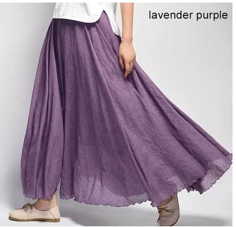 Women's Elegant High Waist Linen Maxi Skirt 2023 Summer Ladies Casual Elastic Waist 2 Layers Skirts saia feminina 20 Colors