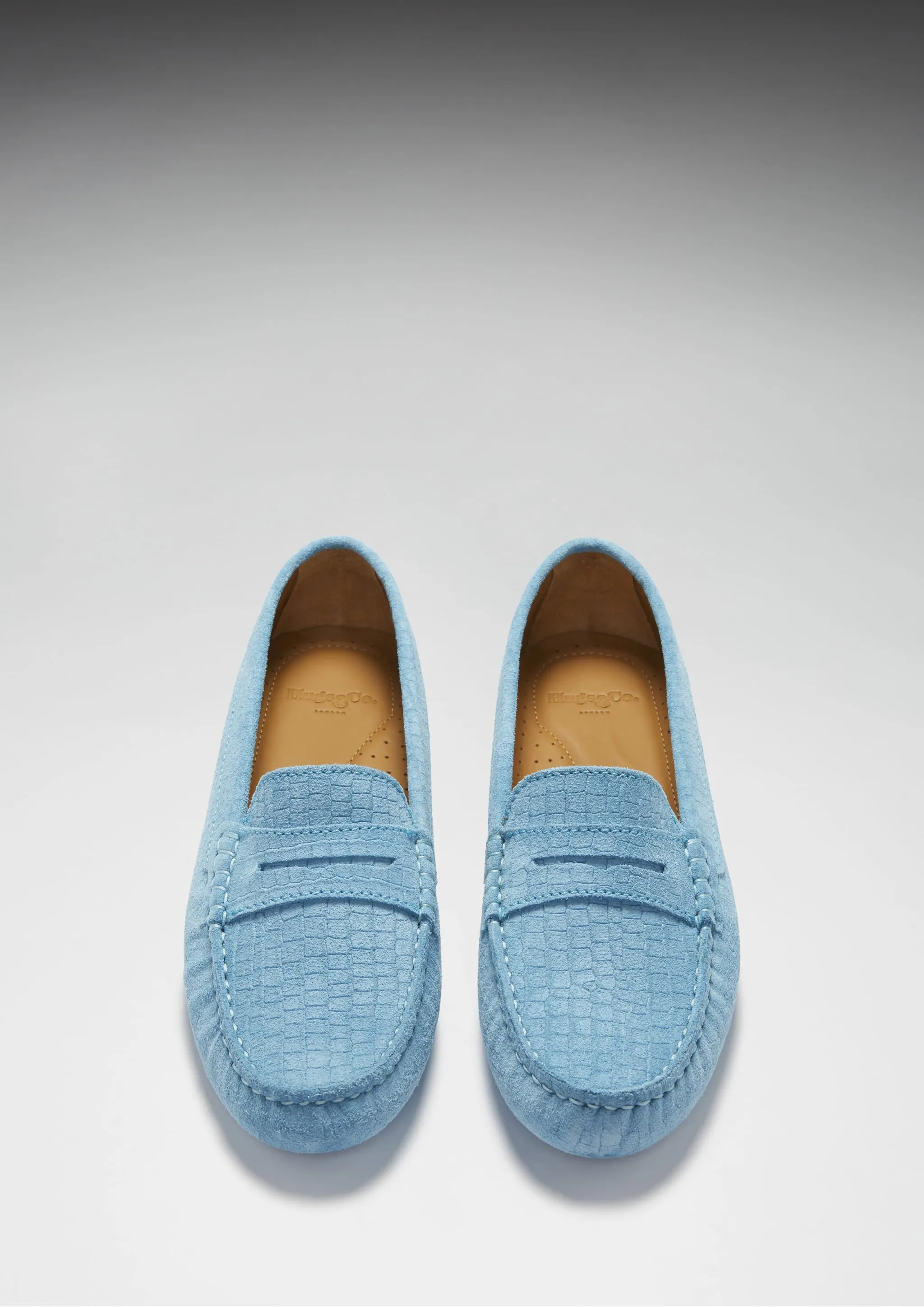 Women's Penny Driving Loafers, blue embossed suede