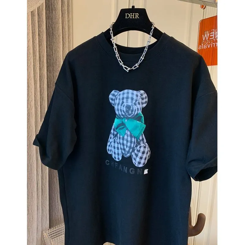 Women's T-Shirt Teddy Bear Midi Print Lazy Short Sleeve Tee