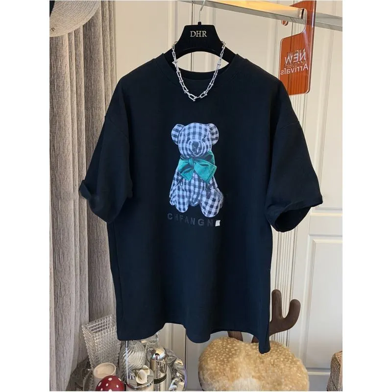 Women's T-Shirt Teddy Bear Midi Print Lazy Short Sleeve Tee