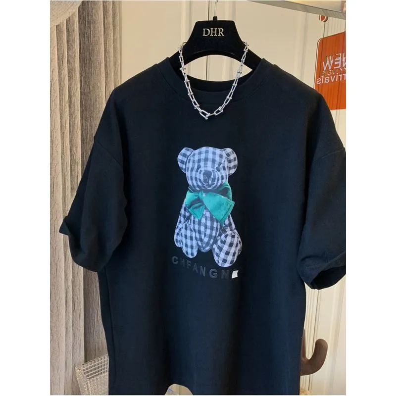 Women's T-Shirt Teddy Bear Midi Print Lazy Short Sleeve Tee