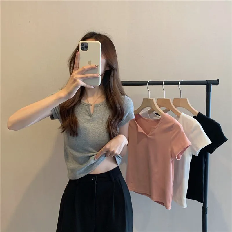 Women's T-Shirts Cropped Slim-Fit Navel-Baring Short Sleeve Tee