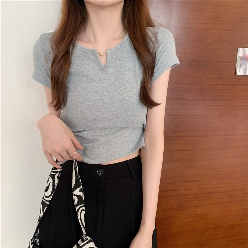 Women's T-Shirts Cropped Slim-Fit Navel-Baring Short Sleeve Tee