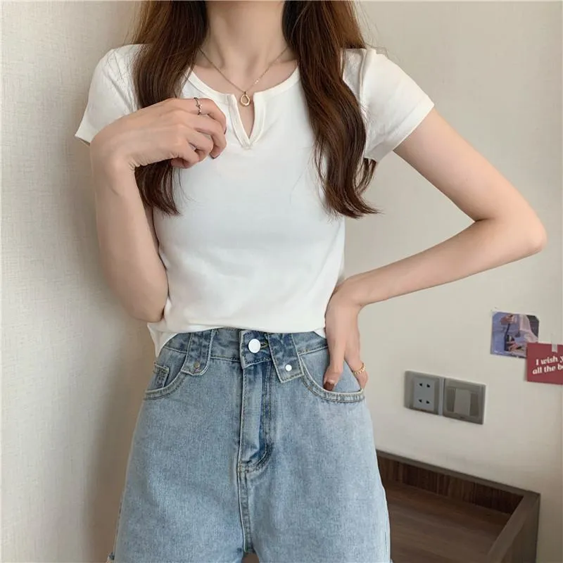 Women's T-Shirts Cropped Slim-Fit Navel-Baring Short Sleeve Tee