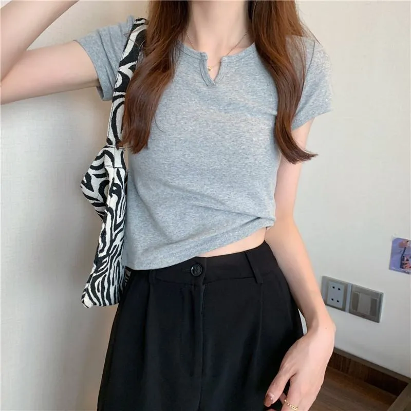 Women's T-Shirts Cropped Slim-Fit Navel-Baring Short Sleeve Tee