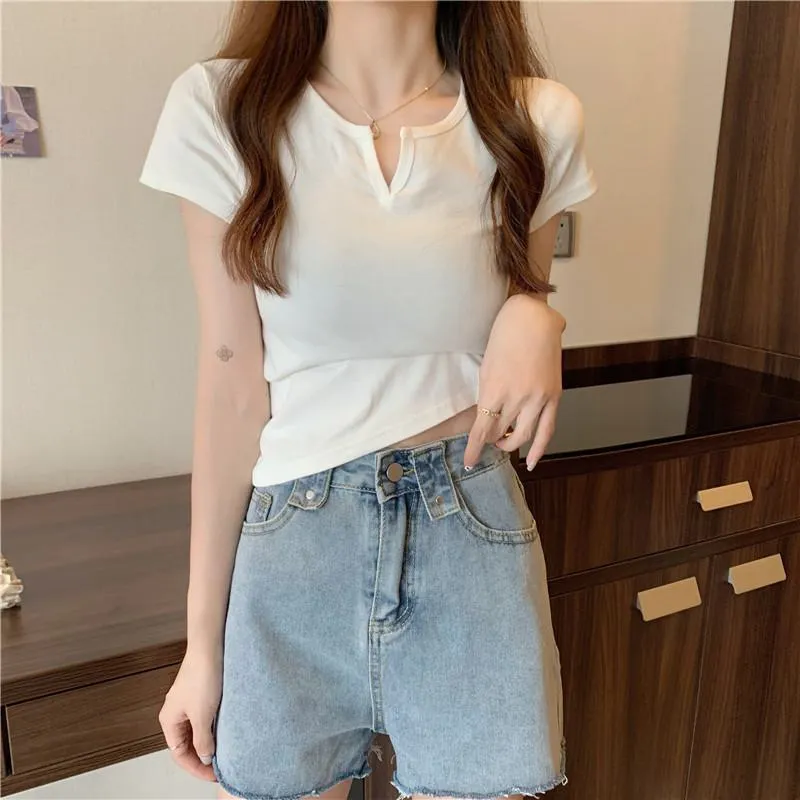 Women's T-Shirts Cropped Slim-Fit Navel-Baring Short Sleeve Tee