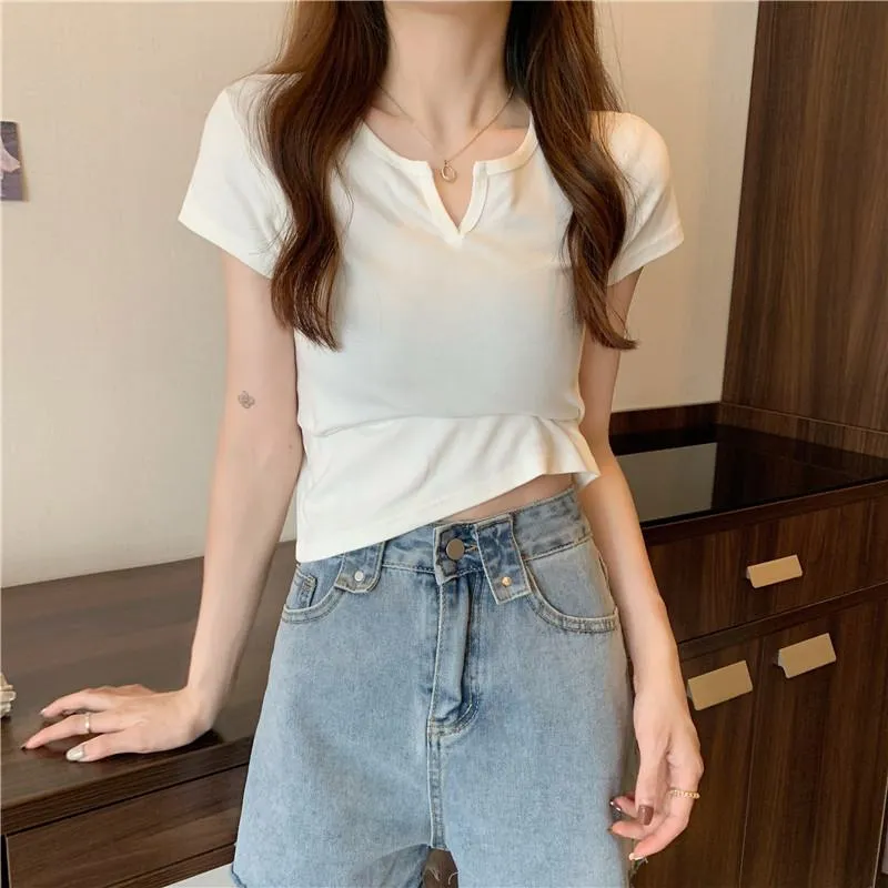 Women's T-Shirts Cropped Slim-Fit Navel-Baring Short Sleeve Tee