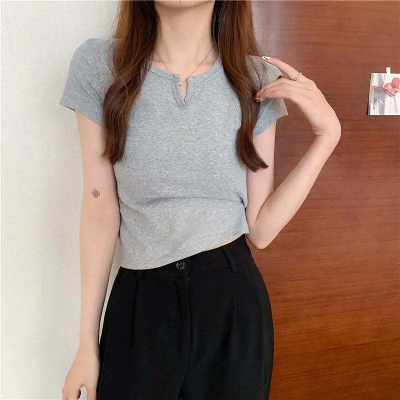 Women's T-Shirts Cropped Slim-Fit Navel-Baring Short Sleeve Tee