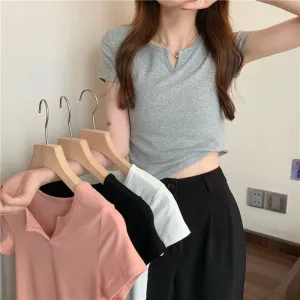 Women's T-Shirts Cropped Slim-Fit Navel-Baring Short Sleeve Tee