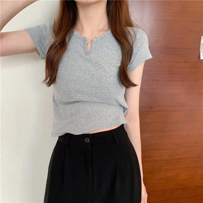 Women's T-Shirts Cropped Slim-Fit Navel-Baring Short Sleeve Tee