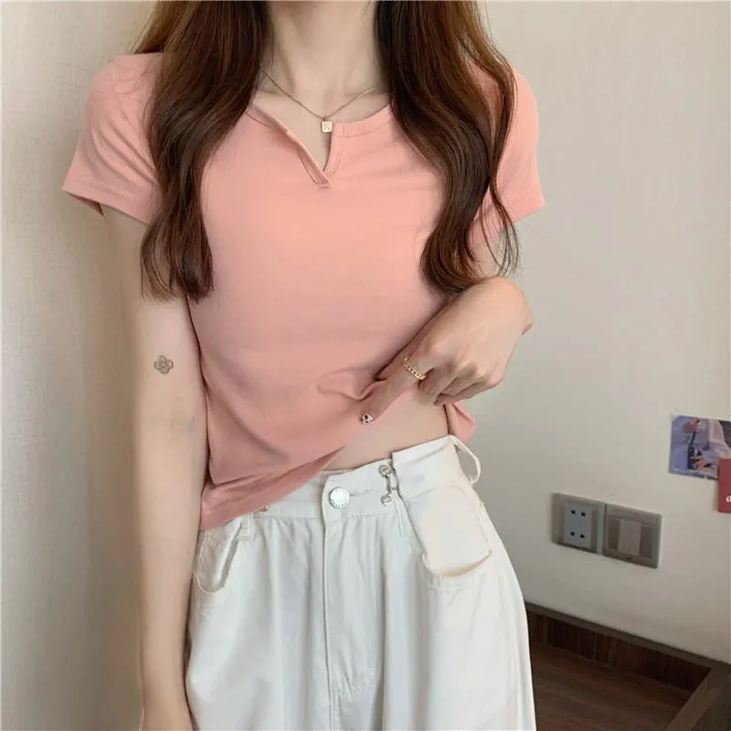 Women's T-Shirts Cropped Slim-Fit Navel-Baring Short Sleeve Tee