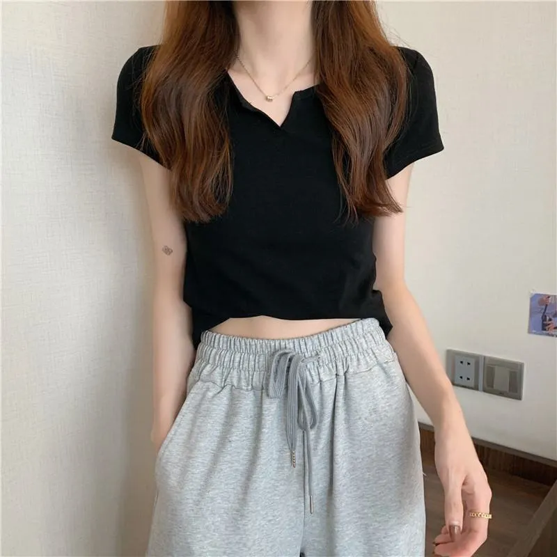 Women's T-Shirts Cropped Slim-Fit Navel-Baring Short Sleeve Tee